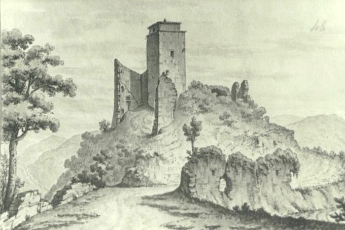 Rocca di Castel Leone. Illustration by Romolo Liverani
