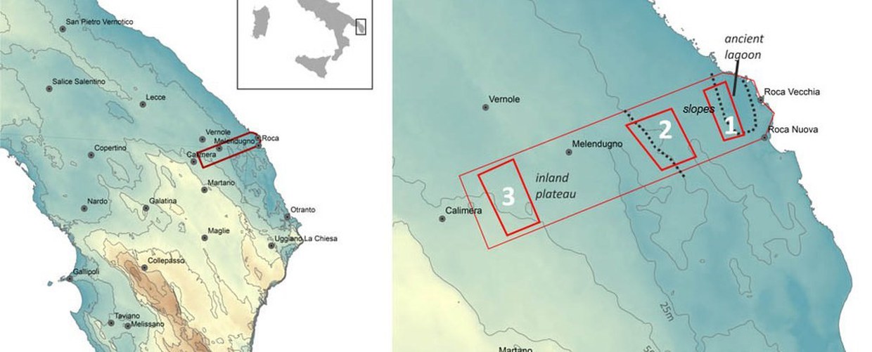 Mappe con l'indicazione delle aree di copertura iniziale della Roca Archaeological Survey
