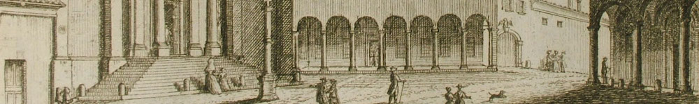 Particolare di incisione che ritrae una veduta della chiesa e del monastero di San Giovanni in Monte nel Settecento